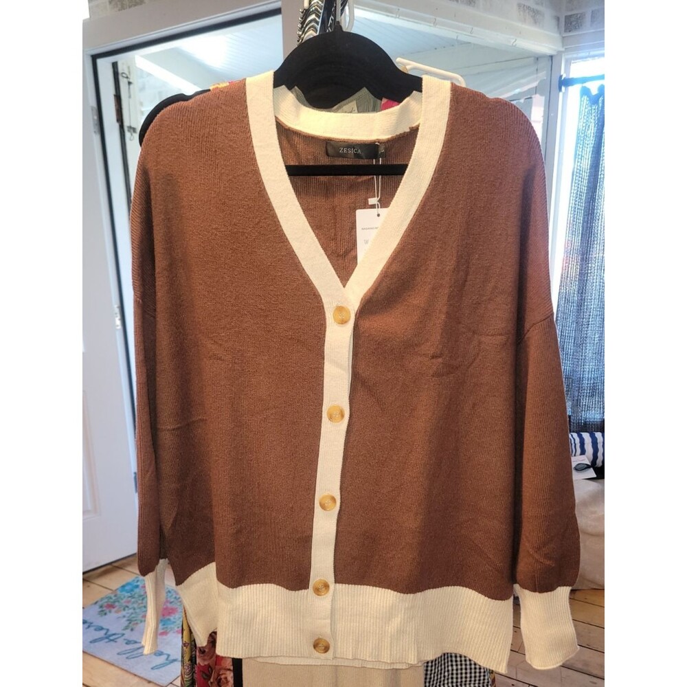 Zesica Button Down Cardigan,  Brown, Size Large